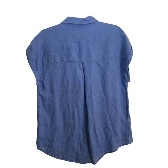 Rachel Zoe NWT Linen To Love 100% Linen Blue Shirt Sleeve Blouse Size M - Picture 3 of 5
